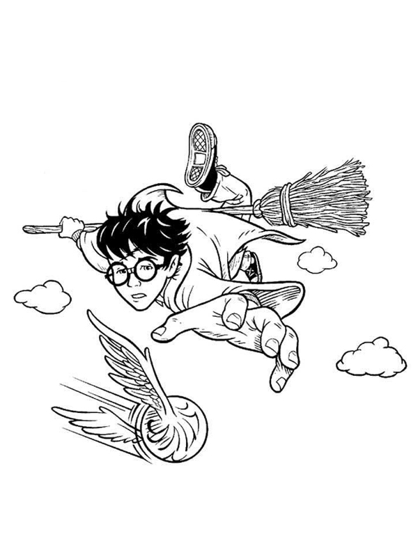 coloriage harry potter joue au quiddich